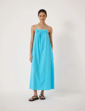 Pure Cotton Textured Midi Beach Dress Turquoise female - hush - FashionsVida
