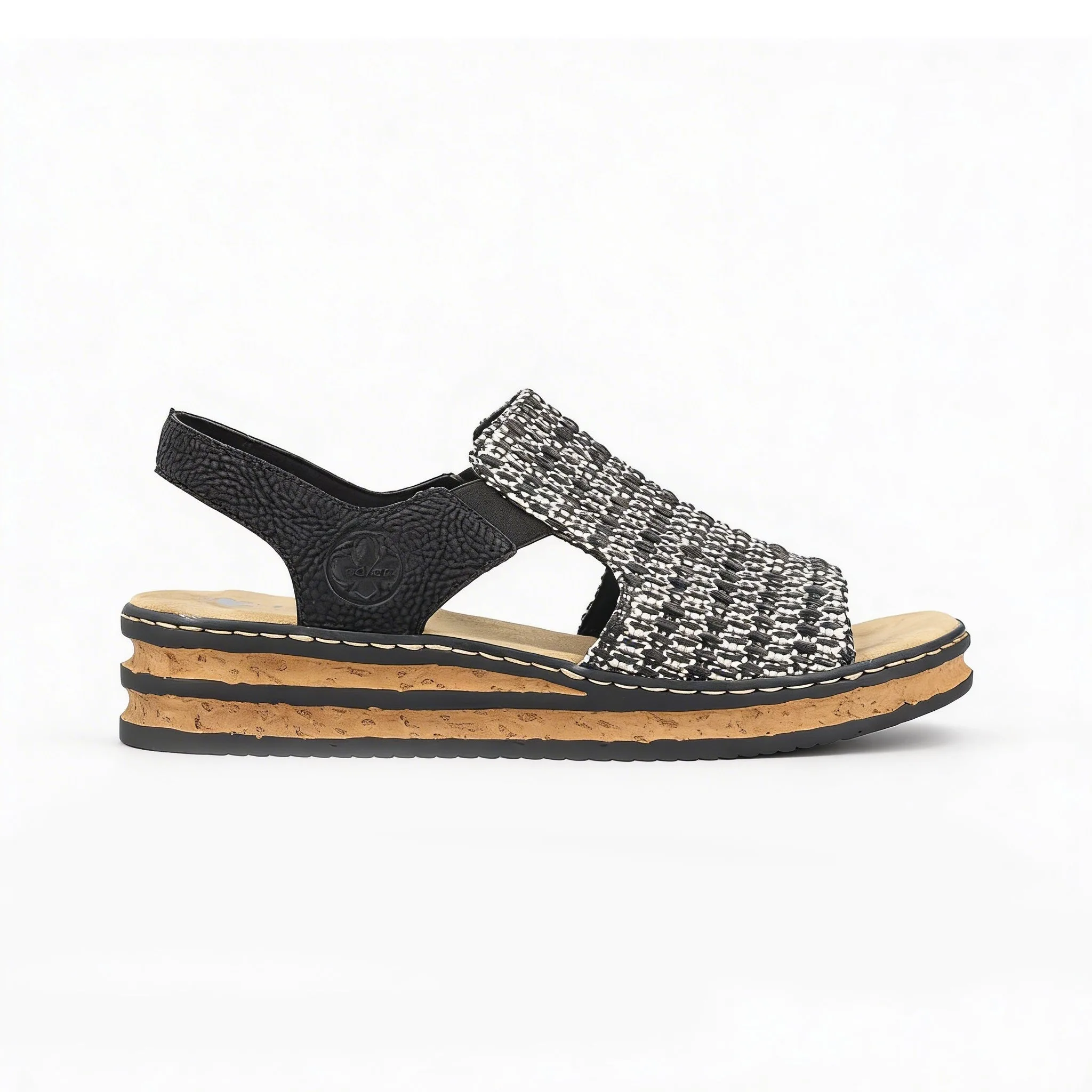 Womens Ankle Strap Sandals Black Textile - Size Uk 8 - Rieker - FashionsVida