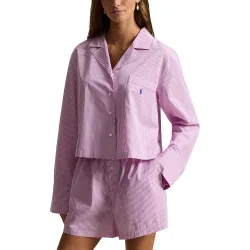 Pijama mujer de popelina de manga larga y pantalones cortos