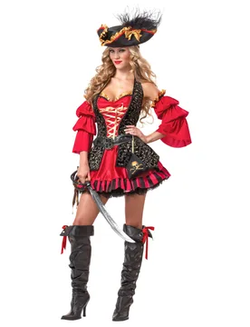 Edles Piratin Damen-Kostüm rot-gold-schwarz - female - KARNEVAL-MEGASTORE - FashionsVida