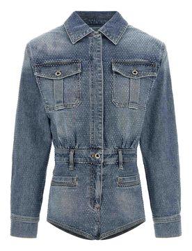 Tuta in denim con strass