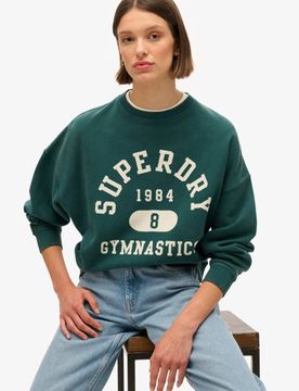 Superdry Damen Athletic Essentials Sweatshirt mit Print in Übergröße Grün - Größe: 40