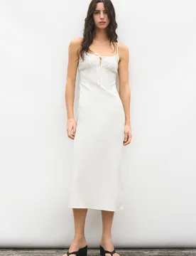 Linen Blend Midi Dress (Size: ) - Pull&bear - FashionsVida