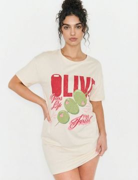 Camicia da notte in cotone con scritta Olive - panna