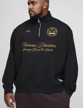 Men's Plus Oversized Boxy Quarter Zip Funnel Neck Sweatshirt Black Size 2X-Large Black 2XL - boohooMAN - FashionsVida