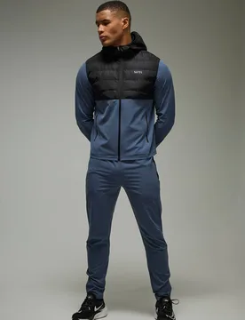 Men's Active Quilted Regular Fit Tracksuit Steel Size Medium Steel M - boohooMAN - FashionsVida