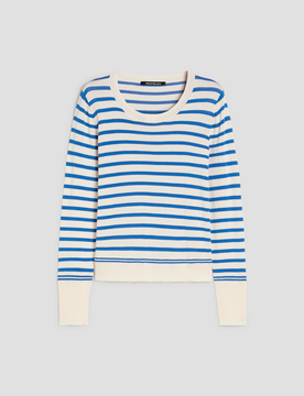 Maglia in blend di cotone e seta donna bluette
