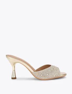 Sparkle Flared Heel Open Toe Mules Silver female - Kurt geiger - FashionsVida