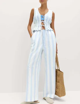 Pure Cotton Striped Beach Trousers Blue Mix female - M&S - FashionsVida