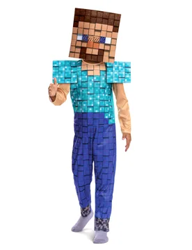 Minecraft Kinderkostüm Steve Basic Pixellook türkis-blau - KARNEVAL-MEGASTORE - FashionsVida