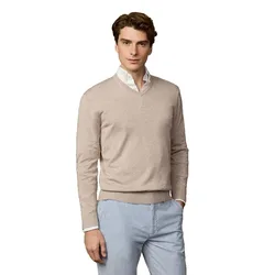 Pull à Col En V Ess Cotton Malt Beige S Homme