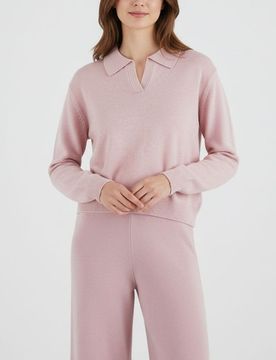 Maglione liscio con colletto - rosa pastello