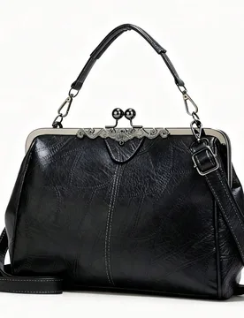Bolso de hombro cruzado portátil de gran capacidad con cierre de beso de cuero vintage suave para mujer, bolso de mano, monedero, bolso de fiesta de - Shein - FashionsVida