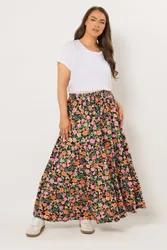Floral Tiered Maxi Skirt - Multicolor - Size: 26-28