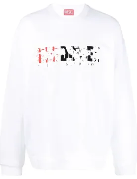 Mens Double Destroyed Logo White Sweatshirt Cotton - Size Large - Diesel - FashionsVida