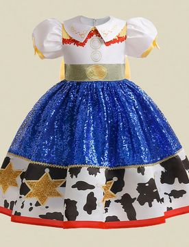 Vestido elegante de satén con mangas abullonadas y lentejuelas para niñas, adecuado para ocasiones de fiesta, sin diadema