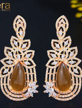Pera Vintage Champagne Cubic Zircon Yellow Gold Color Long Big Water Drop Luxury Weddding Party Dangle Earrings for Brides E694 - Aliexpress - FashionsVida