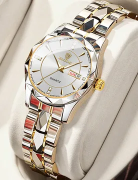 Reloj de cuarzo de lujo BINBOND dorado para mujer, con luz nocturna, acero inoxidable, para negocios y ocio, con visualización de fecha y cristales d - Shein - FashionsVida