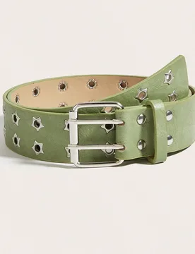 Pieza Cinturón de mujer verde con doble hebilla y remaches, cinturón clásico de PU, accesorio de moda estilo chica hot, adecuado para pantalones y - Shein - FashionsVida