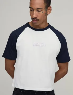 Men's Slim Shrunken Fit Raglan Slogan Print T-Shirt White Size X-Small White XS - boohooMAN - FashionsVida