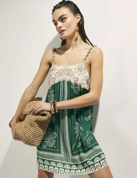 Womens Mini Dress Green Beaded Beach Viscose - Size X-Large - River Island - FashionsVida
