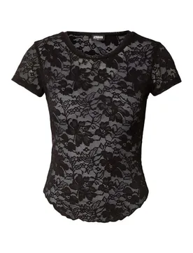 T-Shirt - Ladies Stretch Lace Cropped Tee - XS bis XL - für Damen - Größe S - schwarz - Frauen - female - Urban classics - FashionsVida