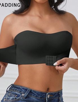 Pieza Sujetador bandeau de unicolor con cierre frontal para mujer, lencería delgada y cómoda sin cables, adecuado para busto pequeño