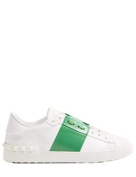 Contrast Calfskin Lace-Up Sneakers with Rubber Stud Back Sole