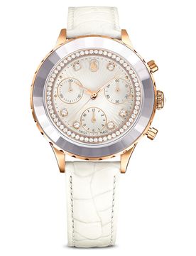 Orologio Octea chrono, Fabbricato in Svizzera, Cinturino in pelle, Bianco, Finitura in tono oro rosa OS