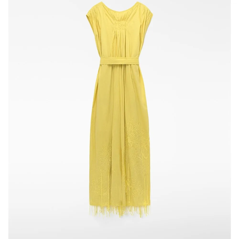 Vestido largo bordado con flecos en algodón - Adolfo Dominguez - FashionsVida