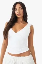 Womens Sculpt Wrap Front Padded Vest Top - White Polyamide - Size Medium