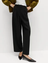 Woven Barrel Leg Trousers with Stretch Black female
