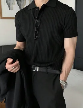 Camisa polo de manga corta de unicolor casual/negocios para hombre, formal - Shein - FashionsVida