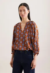 Satinierte Tunikabluse mit Volumenärmeln Orange 40