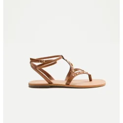 Sandalias planas de mujer con tiras con bolitas