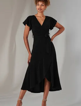Women's Marlie Metallic Angel Sleeve Maxi Dress in Black Size: 10 - Black - Size: 10 - Jolie Moi - FashionsVida