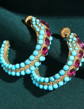 Vintage Turquoise Beads Stud Earrings Antique Gold Plated C Circle Retro Rose Red Crystal Inlay Design Luxury Banquet Jewelry - Aliexpress - FashionsVida
