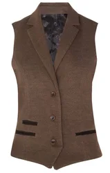 Tweed 1920s Herringbone Waistcoat - Light Brown - Size: 14
