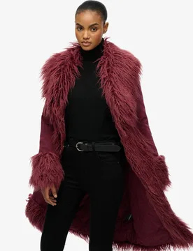 Superdry Damen Langer Afghan Mantel Purple - Größe: 40 - 139.99 - FashionsVida