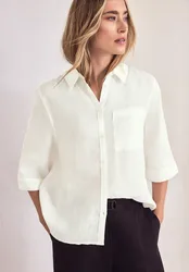 Arm Hemdbluse aus Leinen female Weiß