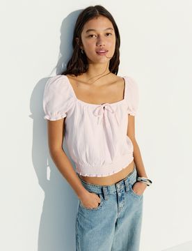 Blouse Rustique Manches Bouffantes M Rose