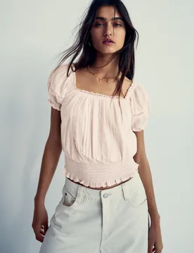 Chemise À Manches Courtes Rustique Xs Rose - Bershka - FashionsVida