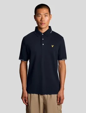 Men's Fine Cotton Tipped Polo Shirt in Blue - Lyle & Scott - FashionsVida