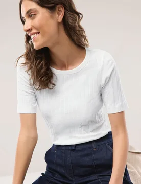 Baumwollshirt Rippenstruktur, normale Größen, Farbe Weiß, 46, vielseitig kombinierbar hautfreundlich Damen - Walbusch - FashionsVida
