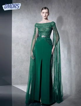 Green Cape Sleeves Evening Dress Mother Of Prom Gown Front Slit Customized Delicate Beaded Formal Party Cocktail Women Wear - Aliexpress - FashionsVida