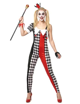 Süsse Harlekin-Frau Damenkostüm Clownfrau schwarz-rot-weiss - female - KARNEVAL-MEGASTORE - FashionsVida