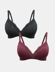Pack Jasmine Lace Trim Maternity Nursing Bra B-G Wine Mix female