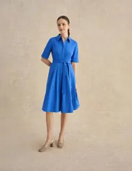 Cotton Rich Knee Length Skater Dress Light Blue female