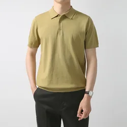 High Quality Men Silk T-shirt Silk Cotton Short-sleeved Business Shirt Summer