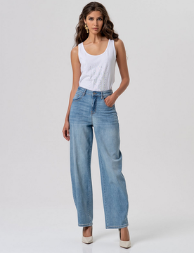 Jeans balloon fit donna blu medio